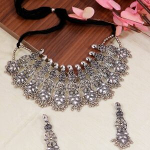 Oxidised Silver Choker Necklace - Traditional Jewellery Set for Women