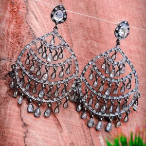 Oxidised Silver Elegant Crystalline Drops Indian Earrings for Women