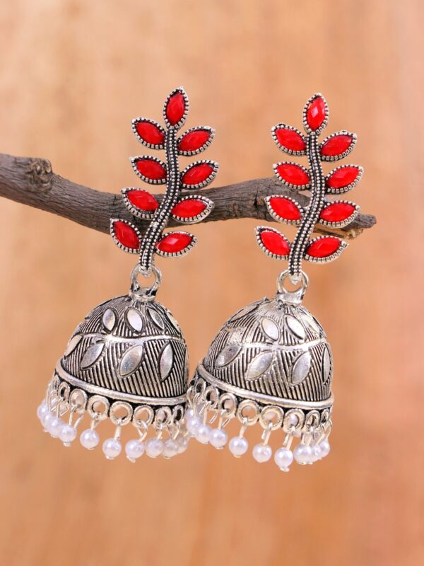 Oxidised Silver Fashionable Leaf Design Silver Oxidised Earrings for Women - Image 2