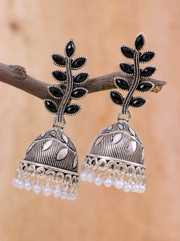 Oxidised Silver Fashionable Leaf Design Silver Oxidised Earrings for Women - Image 3
