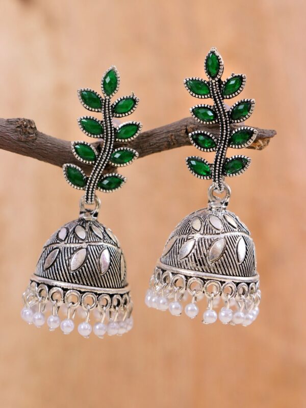 Oxidised Silver Fashionable Leaf Design Silver Oxidised Earrings for Women - Image 4