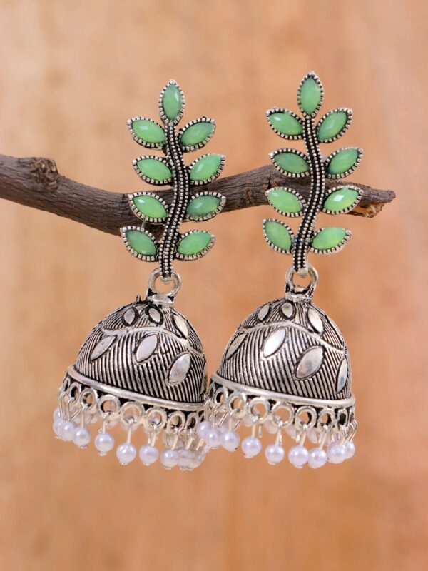 Oxidised Silver Fashionable Leaf Design Silver Oxidised Earrings for Women - Image 6