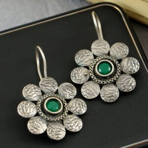 Oxidised Silver Floral Earrings for Women