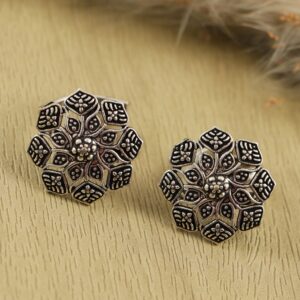 Oxidised Silver Floral Toe Ring for Women