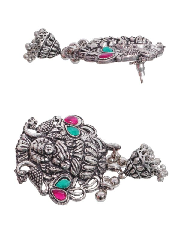 Oxidised Silver Jhumka Earrings Traditional Indian Goddess Laxmi Design for Red Saree Matching Jewellery - Image 6