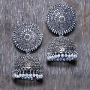 Oxidised Silver Jhumka Earrings with Pearl Drops
