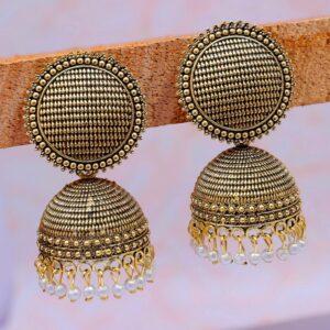 Oxidised Silver Mess Pattern Party Wear Jhumka Earrings for Women