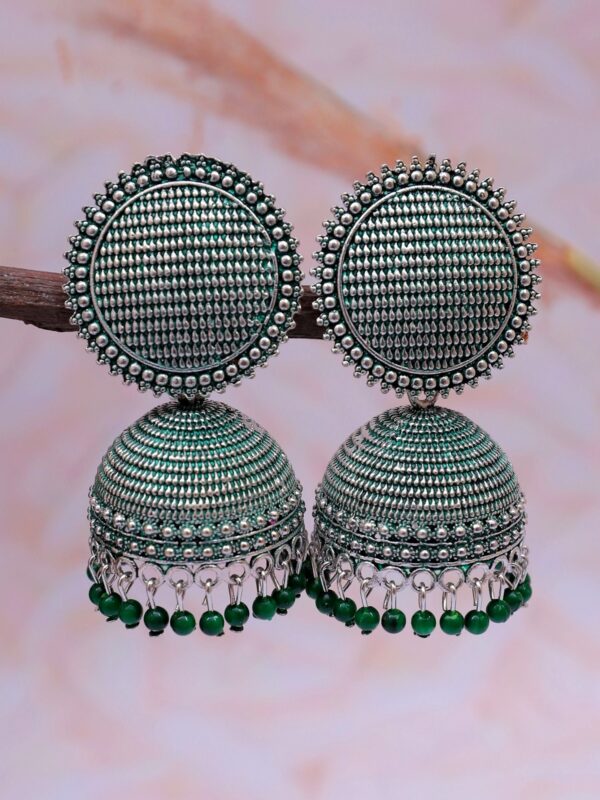 Oxidised Silver Mess Pattern Party Wear Jhumka Earrings for Women - Image 4