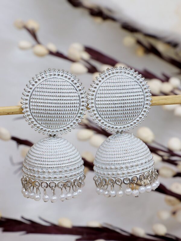Oxidised Silver Mess Pattern Party Wear Jhumka Earrings for Women - Image 5