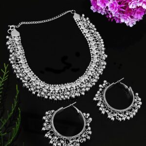 Oxidised Silver Necklace Set with Earrings for Women - German Crafted Jewelry