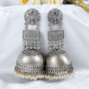 Oxidised Silver Pakistani Jhumka Earrings for Party-Going Fashionistas