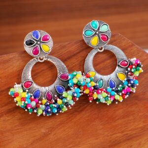 Oxidised Silver Plated Multicolor Beads Dangler Earrings for WOmen