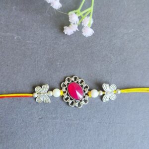 Oxidised Silver Red Stone Rakhi for Brother