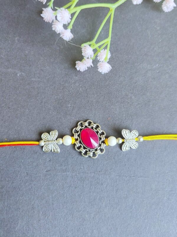 Oxidised Silver Red Stone Rakhi for Brother