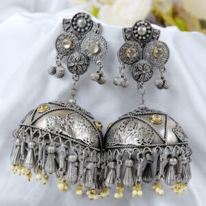 Oxidised Silver Traditional Banjara Jhumka Earrings for Girls & Women