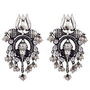 Oxidised Silver Trisul Drop Earrings