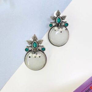 Oxidised Silver White Stone office everyday Wear Stud Earrings for Women