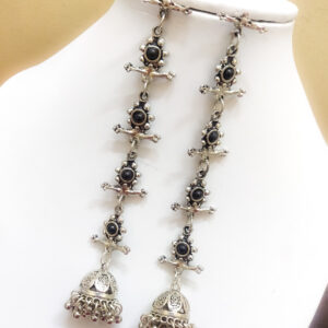 Oxidised Tassel Black Stone Earrings