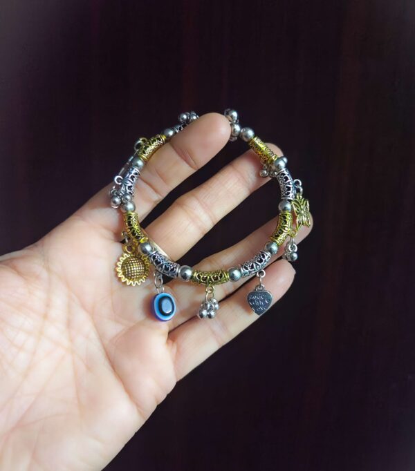 Oxidised Two tone Evil Eye Adjustable Bracelet
