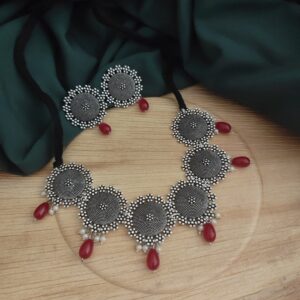 Oxidised beads Choker Necklace Earrings Set-1