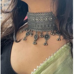 Oxidised choker necklace earrings set