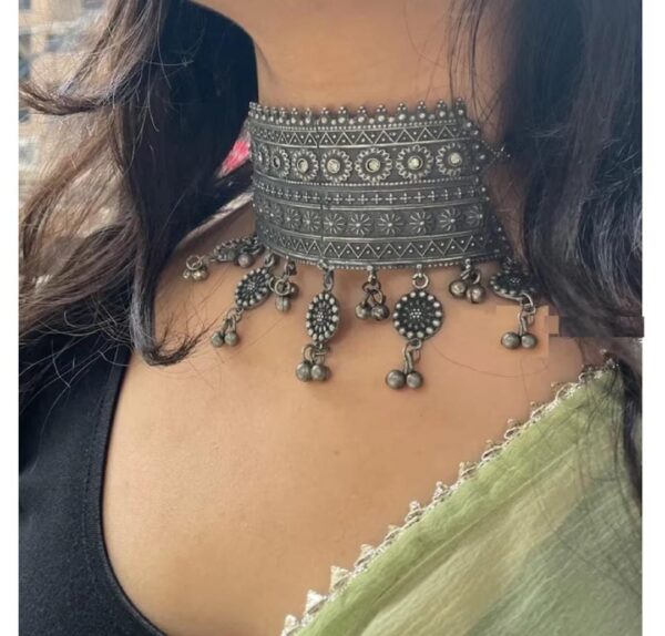 Oxidised choker necklace earrings set
