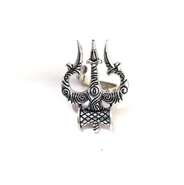 Oxidized trishul German Silver antique adjustable ring