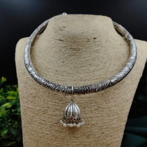 Oxidsed Jhumki Hasli Necklace