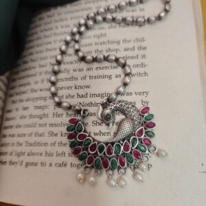 PRITHA Silver Replica Brass Peacock Chain Necklace