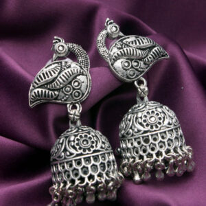 Peacock oxidised jhumka