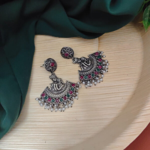 RadheKrishna Dangler Silver Replica Earrings - Image 2