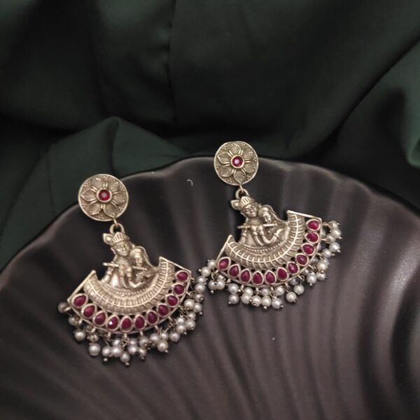 RadheKrishna Dangler Silver Replica Earrings - Image 4