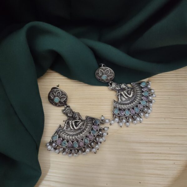 RadheKrishna Dangler Silver Replica Earrings - Image 5