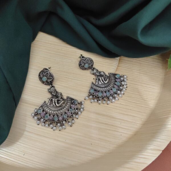 RadheKrishna Dangler Silver Replica Earrings - Image 6