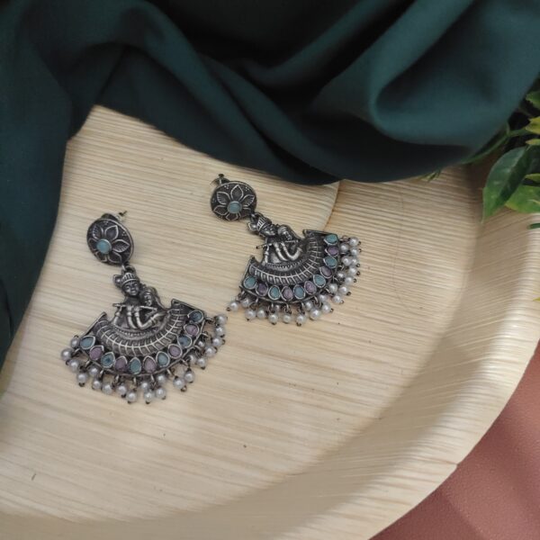 RadheKrishna Dangler Silver Replica Earrings - Image 7