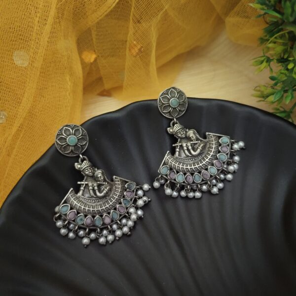 RadheKrishna Dangler Silver Replica Earrings - Image 8