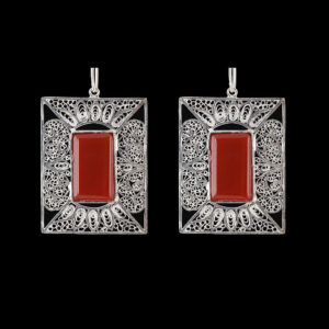 Red Agate Filigree Earrings