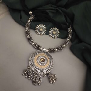 SHARVI Oxidised Two Tone Ghungroo Hasli Set