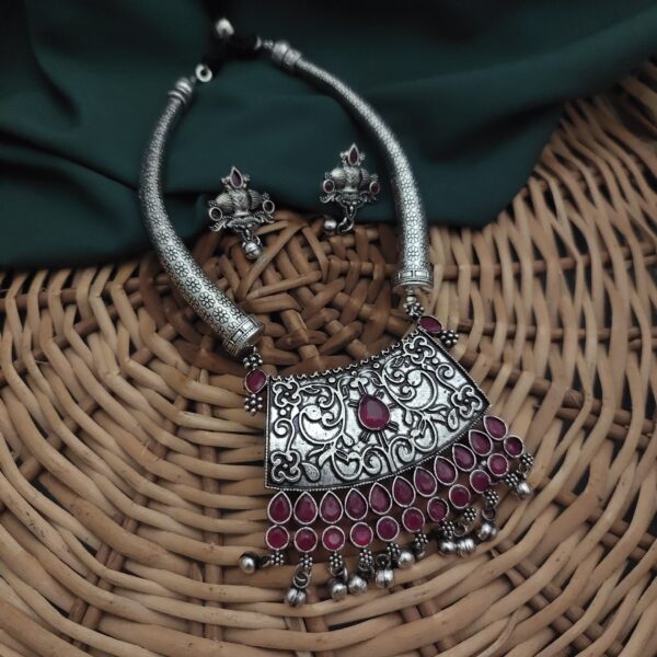 SHIPRA Oxidised Hasli Necklace Earrings Set