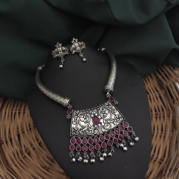 SHIPRA Oxidised Hasli Necklace Earrings Set - Image 9