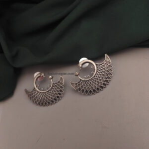 SUHASINI Oxidised Silver Replica Peacock Stud Earrings