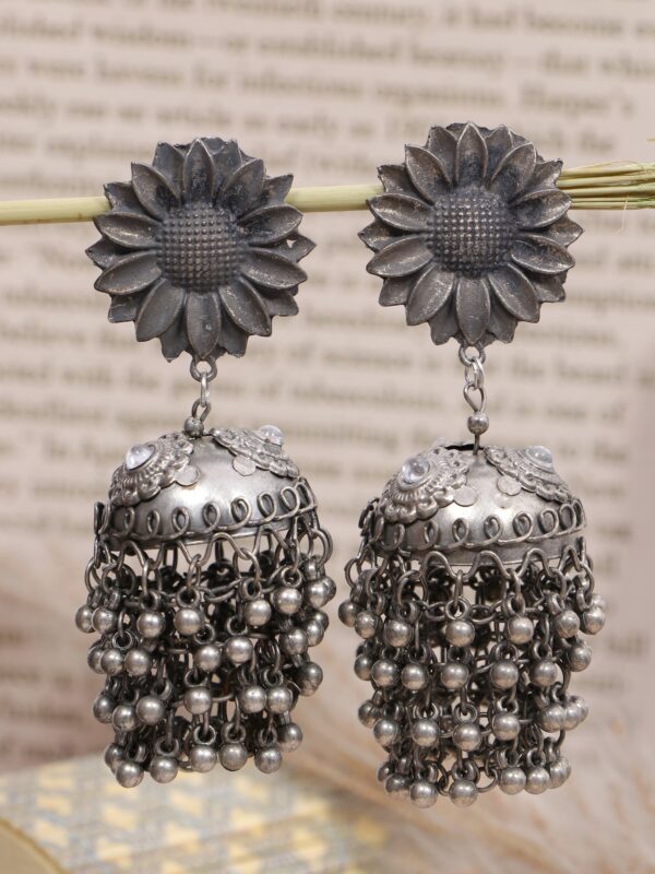 Sana Banjara Jhumka- Oxidised Silver Boho Big Ghoongoo Jhumka Earrings for Women