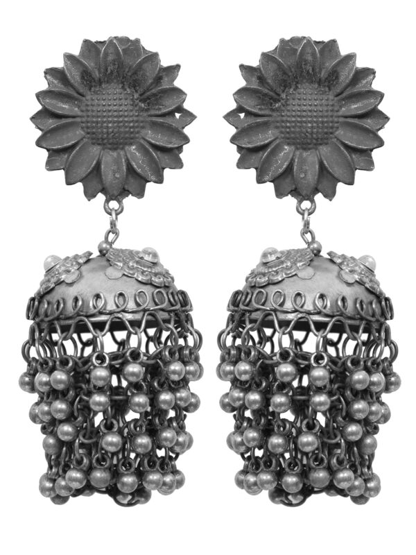Sana Banjara Jhumka- Oxidised Silver Boho Big Ghoongoo Jhumka Earrings for Women - Image 2