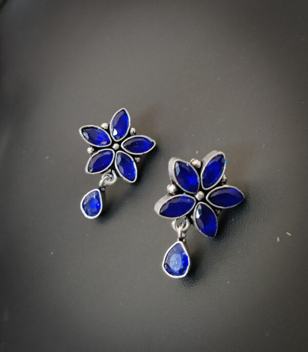 Semi Precious Stone Blue Flower Stud Earrings