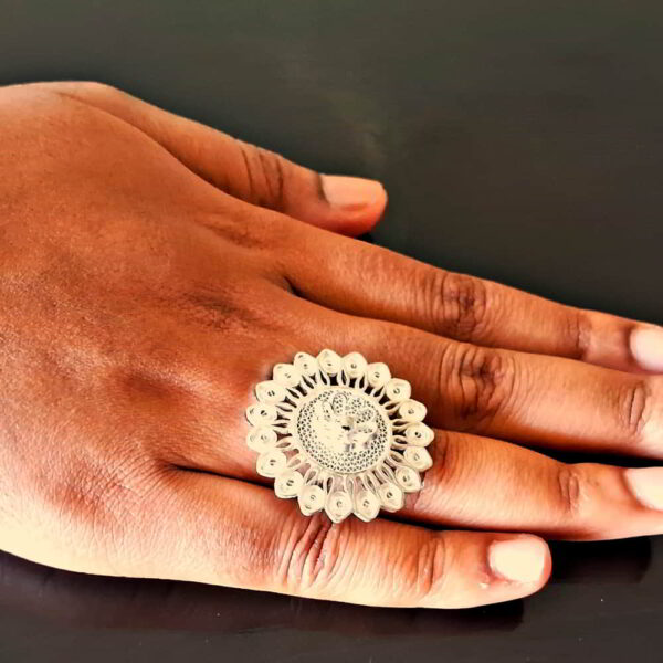 Silver Filigree adjustable big Ring Gulbahar - Image 3