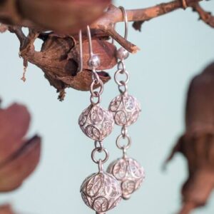 Silver Linings Ball Silver Filigree Handmade Dangle Earrings