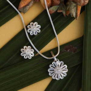 Silver Linings Classic Floral Silver Filigree Handmade Pendant Set