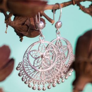 Silver Linings Classy Silver Filigree Handmade Chandbali Earrings