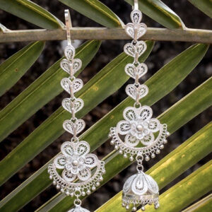 Silver Linings Floral Kaan Chain Silver Filigree Handmade Jhumka Earrings