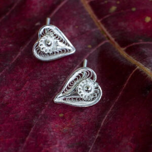 Silver Linings Heart Silver Filigree Handmade Studs Earrings